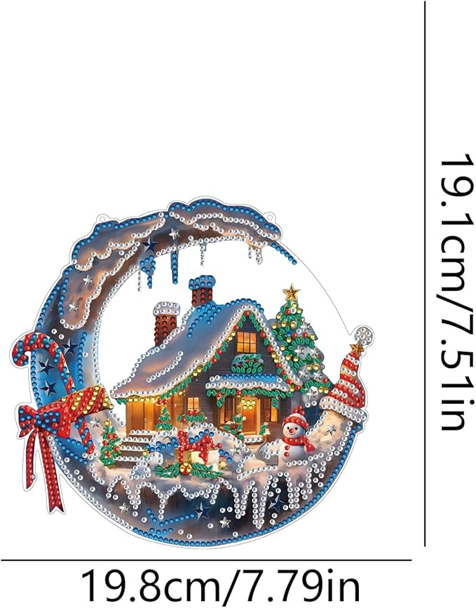 STGLCR Hanging Ornament Chirstmas House Diamond Painting Kits for Adults, Winter Diamond Art Kits for Beginners, 5D DIY Christmas Wreath Diamond Dot Art Pendants, Full Drill Moon Gem Craft 7.8 inch,