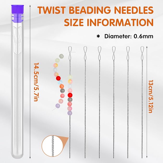 UOOU 6 Pcs Beading Needles, Collapsible Big Eye Bead Needles, Beading Supplies 2 Sizes Twisted Beading Needles for Seed Beads Jewelry Making