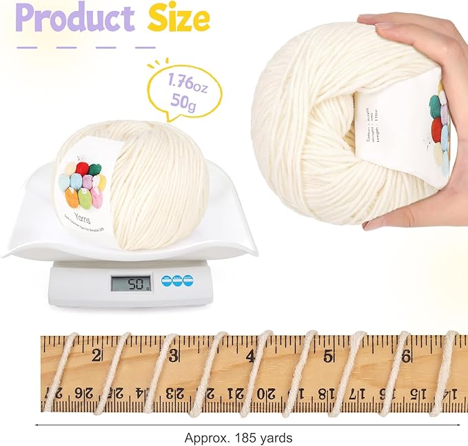 katech cotton yarn for crocheting-55% cotton 45% acrylic-4 medium (worsted)-super soft milk cotton yarn-great crochet and knitting starter kit for colorful craft（beige）