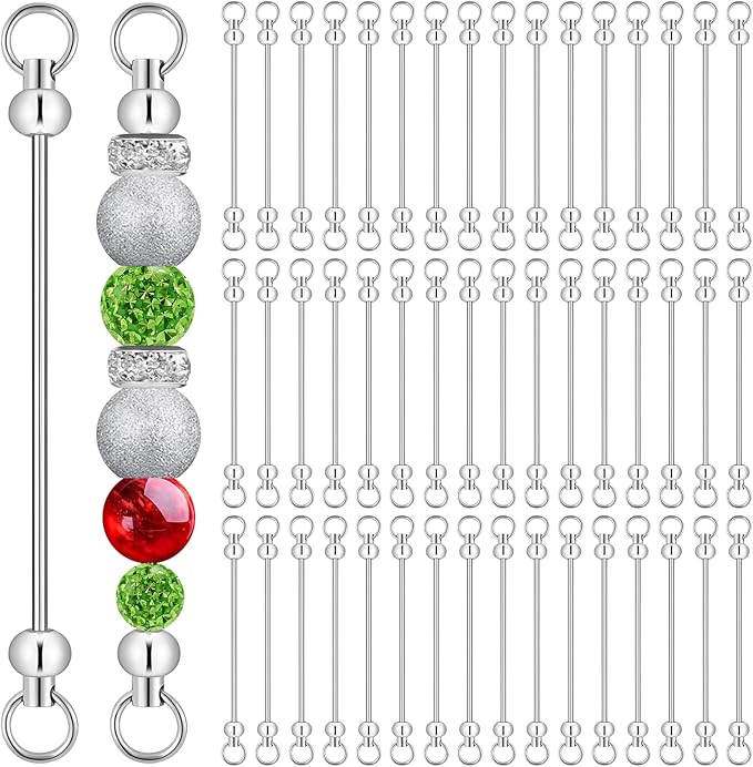 50PCS Beadable Keychain Bars DIY Kit - Silver Blank Metal Keychains with Screw-Top Rod - Durable, Rust-Resistant Keychain Making Supplies for Crafts, Personalized Gifts, Bags, Wallets, Backpacks