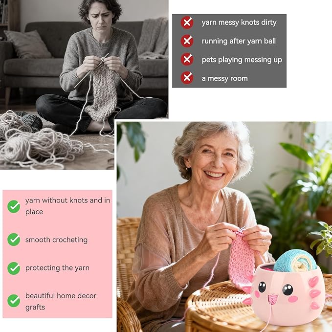 Katech Axolotl Yarn Bowl for Knitting, Yarn Holder for Crocheting, Large Cute Crochet Bowls Wool Storage for Knitter & Crocheter Tangle-Free Crafting, Gifts for Crocheters