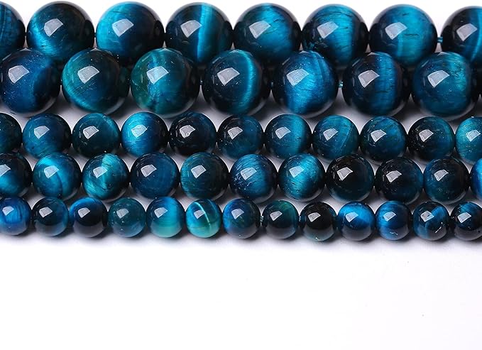 Blue Tiger Eye Gemstone Loose Beads Natural Round Loose Stone Beads for Jewelry Making DIY Bracelet Necklace Earrings 6mm 61-63pcs 1 Strand 15" (Blue Tiger Eye, 6mm)