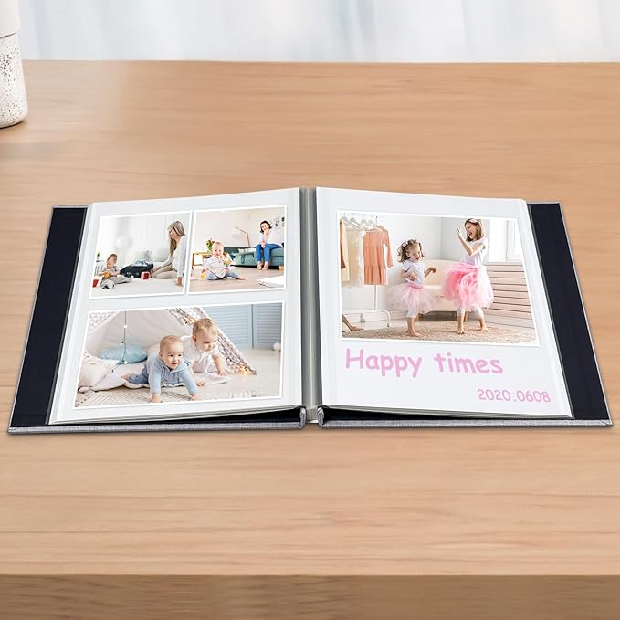 Large Photo Album Scrapbook, Holds 4x6, 8x10 Pictures, Self-Adhesive Pages for Baby, Wedding, Travel & Family Memories, Includes Metallic Pen & Scraper, DIY Memory Book for Gifts 13"x12.8" 60 Pages