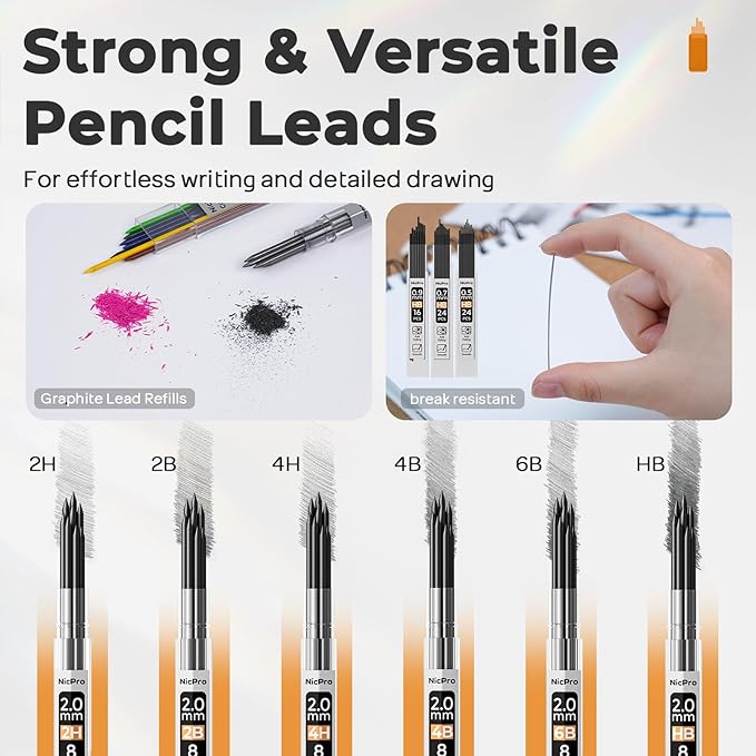Nicpro 37PCS Art Drawing Supplies Kit, Metal Mechanical Pencil Set 0.5, 0.7, 0.9 & 2mm, 100 Sheets 9x12 Sketch book, 288PCS Leads, School Supplies Drawing Kit for Artist Adults Teens Kids Sketching