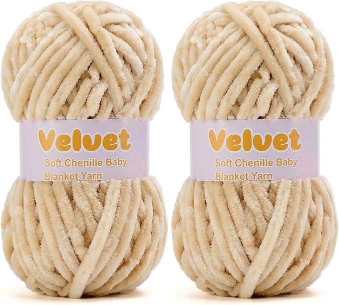Velvet Yarn Chenille Yarn for Crocheting and Knitting Soft Chenille Bulky Baby Blanket Yarn DIY Weaving Craft 2pack Apricot(4oz 66yds Each)