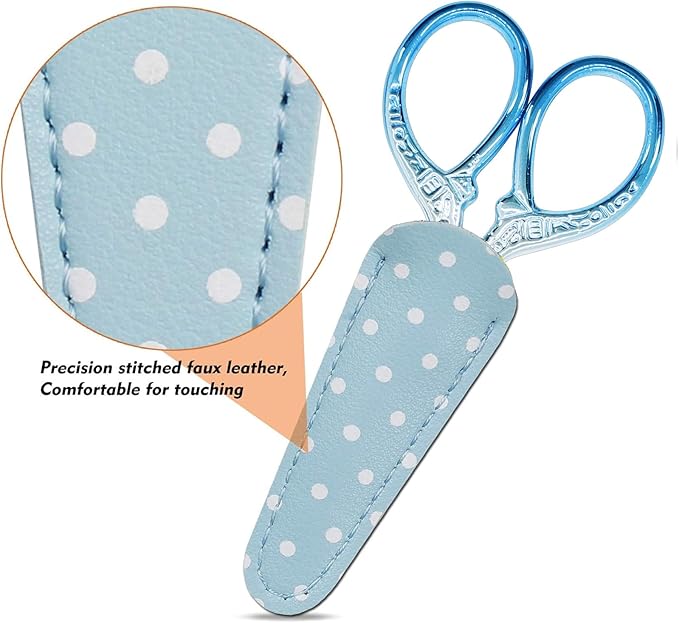 Small Sewing Scissors 3.6Inch Scissors with Leather Scissor Cover Stainless Steel Sharp Shears Dressmaker Shears Scissor for Needlework DIY Craft Thread Cutting Multi Purpose