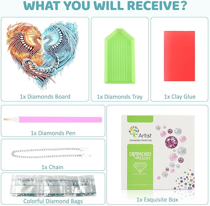 MEIYUDA Phoenix Diamond Art Hanging Kits for Adult, Ice Fire Phoenix Diamond Painting Hanging Kits Ornaments, DIY Special Shaped Rhinestone Window Pendants Kit for Home Garden Wall Decor Gift