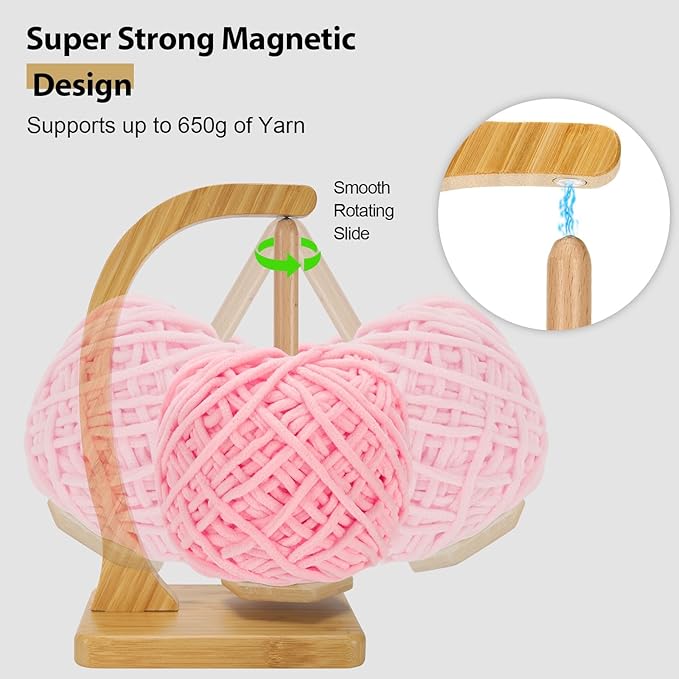 Yarn Holder for Crocheting and Knitting - Magnetic Wooden Yarn Holder Spinner, Ideal for Crochet Accessories, Knitting Accessories, Cool Gifts for Crocheters and Knitting Lovers （Natural）
