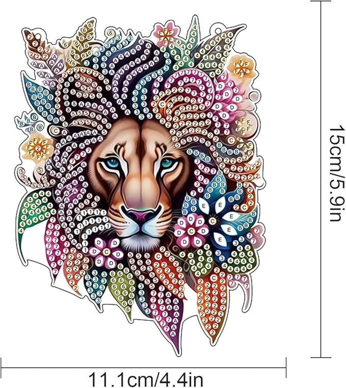 Lion Diamond Painting Hanging Pendant Kit, DIY Crystal Acrylic Sun Catcher Diamond Art for Adults, 5D Special Shaped Rhinestone Ornament for Window, Wall or Garden Decoration, Handmade Animal Gift
