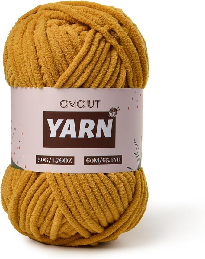 Plush Chenille Chunky Crochet Yarn - Baby Yarn for Crocheting Soft - Velvet Yarns Knitting for Blankets Crafts - Fluffy Amigurumi Yarns 50g / 65.6yd (Turmeric)