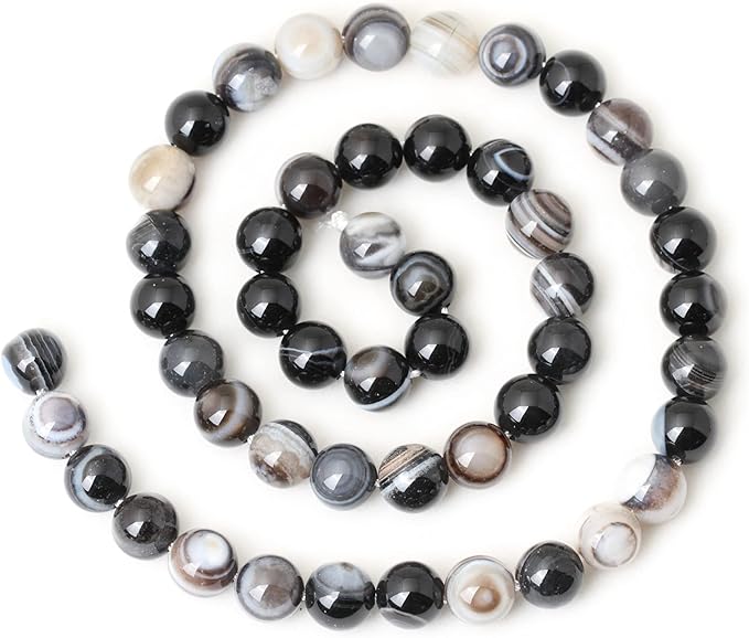 45PCS 8mm Natural Black Striped Agate Round Loose Beads DIY Bracelet Necklace Materials 1 Strand 15"