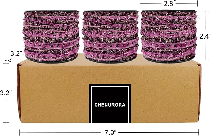 Artisanal Yarn Collection Multifiber Fancy Yarn for Knitting Crocheting Crafts DIY, Set of 3 Rolls (Dark Rose)