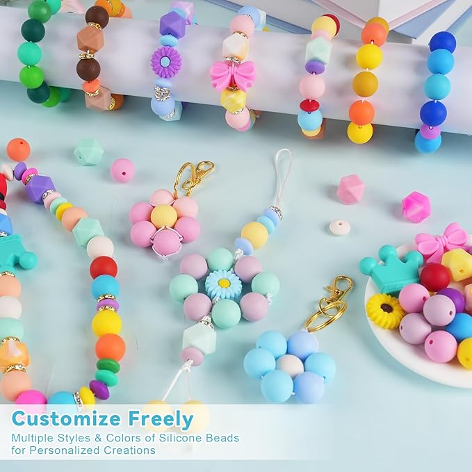 236Pcs Silicone Beads for Keychain Making Kit, Multi-Colored Silicone Beads Bulk, 13mm 15mm Round Rubber Bead Bracelet Kit for Pens, Necklace, Jewelry Making DIY Crafts Gifts
