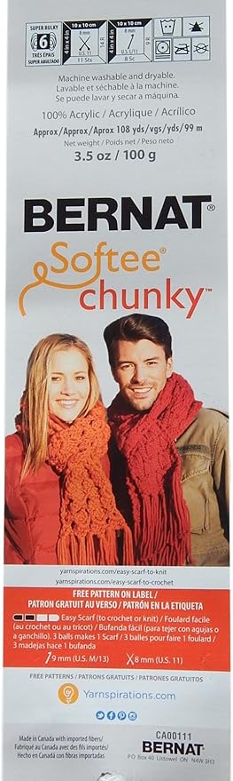 Bernat Softee Chunky Yarn Bundle Super Bulky No. 6, 3 Skeins Berry Red 28705