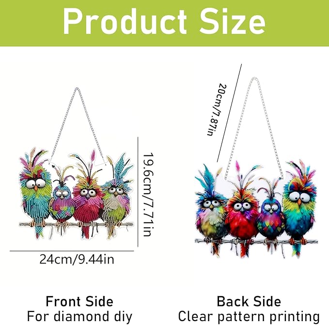 NQRSBUI DIY Hanging Diamond Art Kits for Adults, Bird Double Sided Diamond Art Painting Suncatchers Pendants, Crystal Gem Craft Painting Kit for Home Garden Wall Decor Gift (Bird)