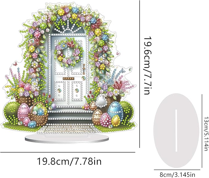 DIY Dot Diamond Desktop Easter Creative Ornaments Diamond Art Painting by Number Embroidery Arts and Crafts Easter for Home Office Garden Decoration (Single Side Dot Diamond)-#03-Easter