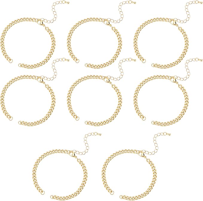 NBEADS 8 Strands Adjustable Chain Bracelets, 5.5"(14cm) Long Golden Two-Layer Half-Finished Curb Chain Bracelets Extender Chain Stainless Steel Link Bracelets for Jewellery Making DIY Findings