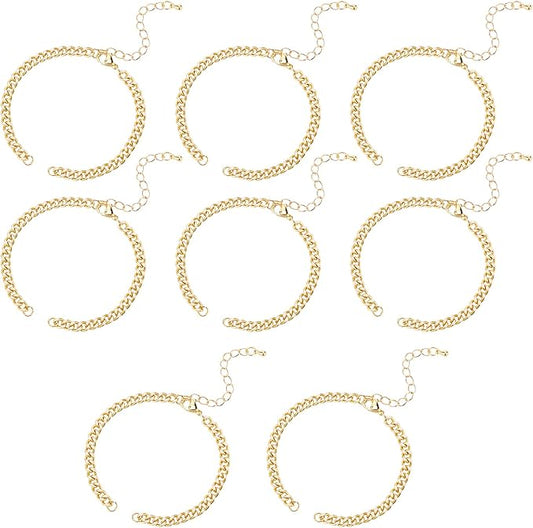 NBEADS 8 Strands Adjustable Chain Bracelets, 5.5"(14cm) Long Golden Two-Layer Half-Finished Curb Chain Bracelets Extender Chain Stainless Steel Link Bracelets for Jewellery Making DIY Findings