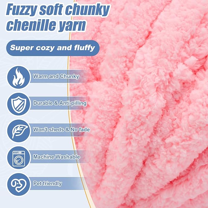 Chunky Yarn for Hand Knitting, Jumbo Chunky Yarn for Crocheting, Chunky Chenille Yarn, 8 Pack (32 yds 8.5 oz Each Skein),#7, Pink