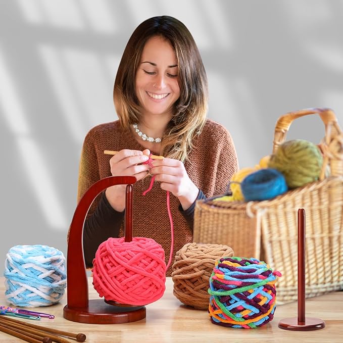 FLYKEY Model Magnetic Pendulum Wooden Yarn Holder for Crocheting,Yarn Storage Organizer with Yarn Spinner for Balls,Delightful Surprise Gift for Knitting Lovers by ARTOWELL(Mahogany-Colored)