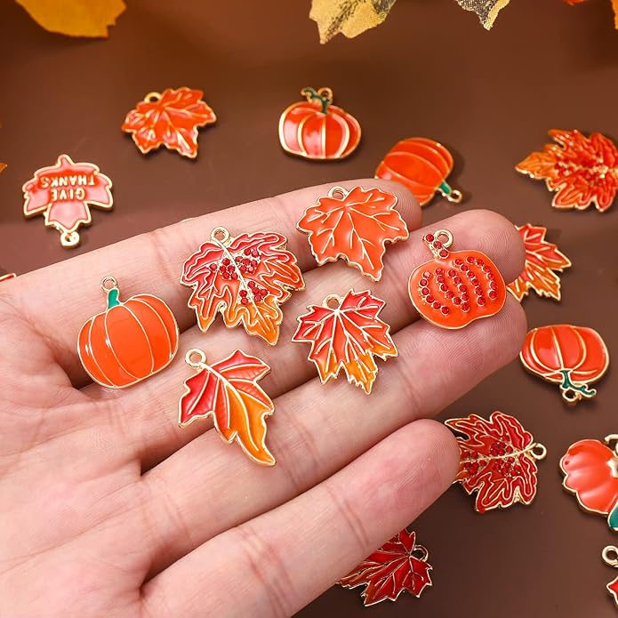 40/50PCS Fall Charms for Jewelry Making, Thanksgiving Pumpkin Maple Leaf Turkey Pendant Charms for DIY Autumn Bracelet Necklace Earrings Crafts