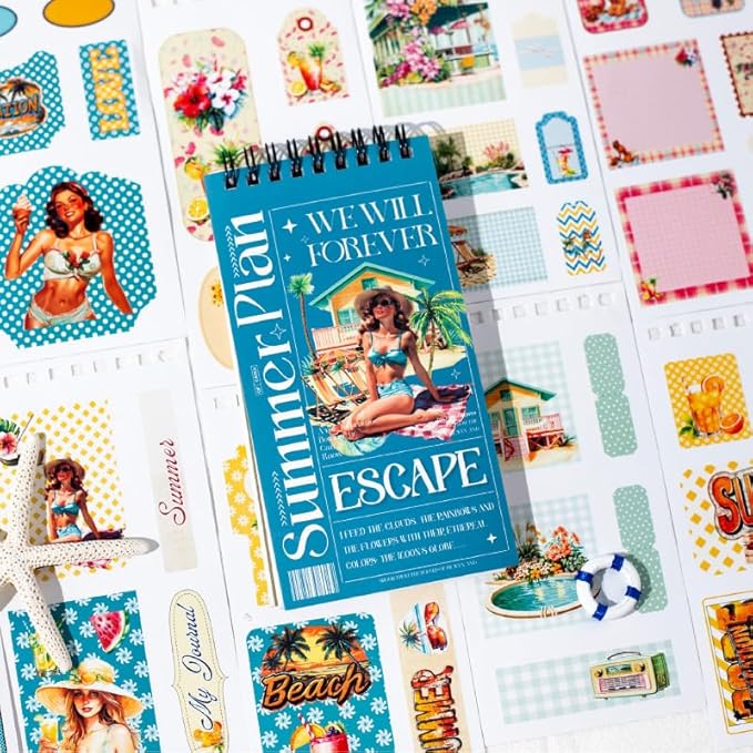 50 Sheets Precut Summer Vintage Scrapbook Stickers Book for Adults, Ephemera for Junk Journal Supplies, Antique Decorative Collage Stickers for Journaling, Scrapbooking, Scrap Book, Craft Arts