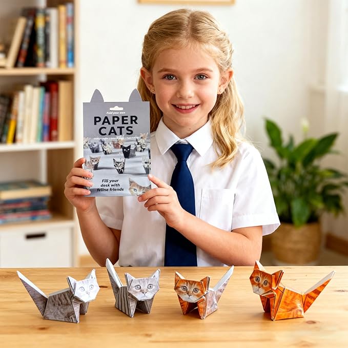 DIY Origami Paper Cats Kit - Creative Cat Gift for Cat Lovers, Fold Your Own 3D Origami Paper Cats, Fun & Relaxing Craft for Adults &Teens, Charming Handmade Desk Decoration (50 Sheets)