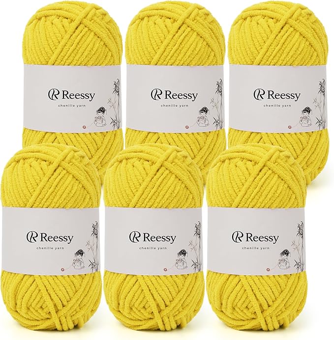 Bulky Chenille Yarn for Crocheting – 6 Pack of 50g/1.76oz Skeins, Pure Polyester, CYC #5 Bulky Weight – Ultra Soft Chenille Yarn Pack for Crafting Plush Toys, Blankets, Scarves(Sunlit Gold)
