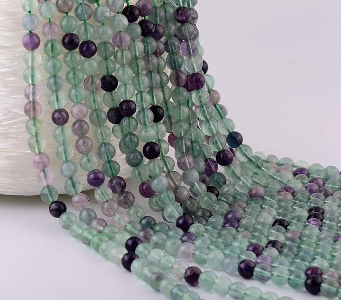 Natural Stone Beads 100pcs 6mm Fluorite Round Genuine Real Stone Beading Loose Gemstone Hole Size 1mm DIY Smooth Beads for Bracelet Necklace Earrings Jewelry Making (Fluorite Green, 6mm)