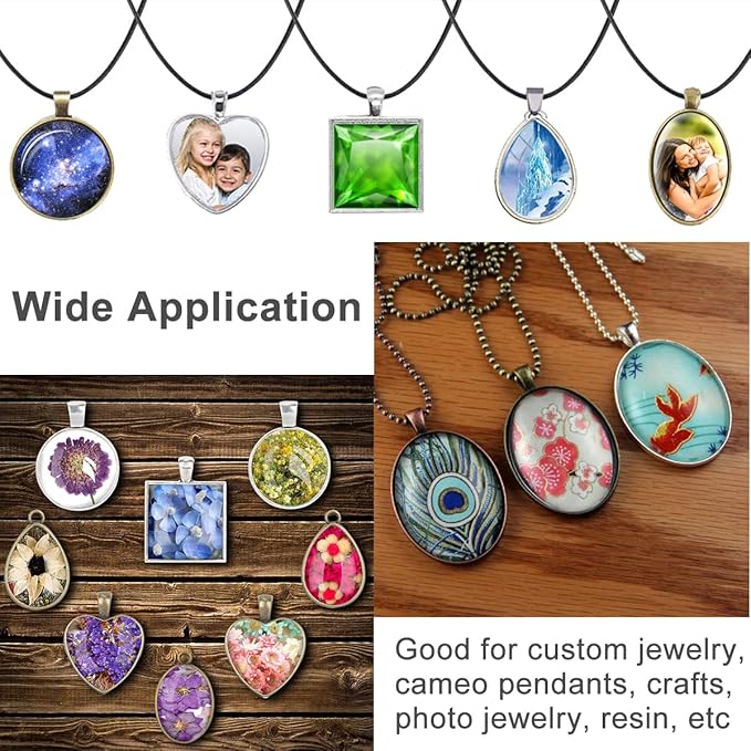 J6QIHANG Pendant Trays Kit for DIY Jewelry Craft Making, Including Round Pendant Bezel Blank Trays Glass Cabochons Waxed Necklace Cords for Photo Cameo Jewelry Making
