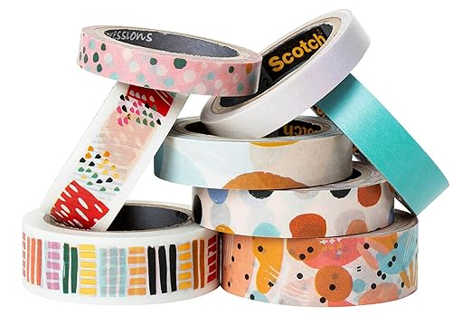 Scotch Washi Tape, Abstract Modern Design, 8 Rolls, Great for Bullet Journaling, Scrapbooking and DIY Décor (C1017-8-P19)