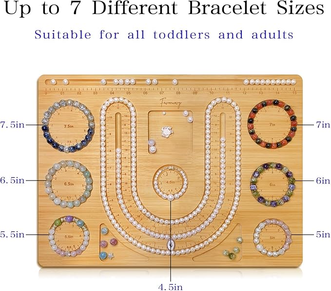Favonuovy Bead Boards for Jewelry Making Bamboo Bracelet Measurement Board 4.5" 5" 5.5" 6" 6.5" 7" 7.5" All in Inches Beading & Jewelry Making Trays Mats Wooden Bracelets and Necklace Design Board
