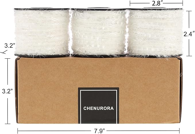 Artisanal Yarn Collection Multifiber Fancy Yarn for Knitting Crocheting Crafts DIY, Set of 3 Rolls (White with Transparent Beads)