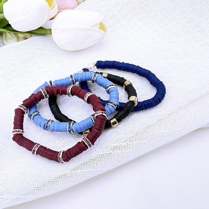 10 Strands Clay Bead, Heishi Beads for Bracelet Stack, Earth Tone Clay Beads for Adults, Flat Beads Kit for Friendship Bracelets, Neutral Beads Bracelet Making Kit(Navy)