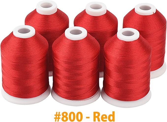 Simthread 6 Spools Red Machine Embroidery Thread 1000M(1100Yards) for Brother, Babylock, Janome, Pfaff, Singer, Bernina and Other Home Machines (Red)