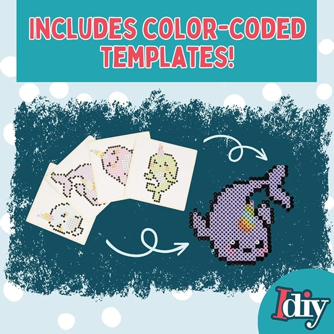 Fuse Beads Super Value Kit- 8000 Beads- Unicorn & Narwhals- Includes 12 Colors, 4 Peg Boards, Tweezers, Ironing Paper & Design templates- DIY Art Craft Project for Kids Vacation, Camp Or Holiday Gift
