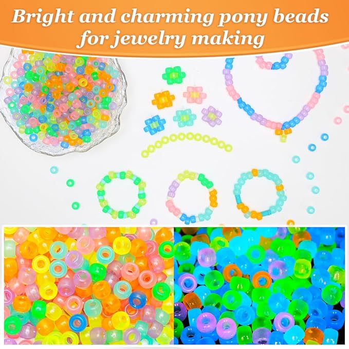 eppingwin 4500pcs wholesale large pony beads (6x9 mm) bucket, easy storage kandi bead bulk for halloween christmas, beads for jewelry making crafts (glow in the dark)