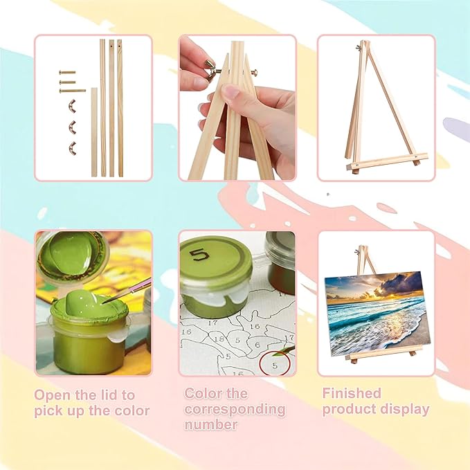 Beach Paint by Numbers for Adults with Framed Canvas-with Wooden Easel,Landscape Paint by Number on Canvas,DIY Acrylic Oil Painting Kits with Brushes Nice Gift Box for Home Wall Decor(16x20inch)