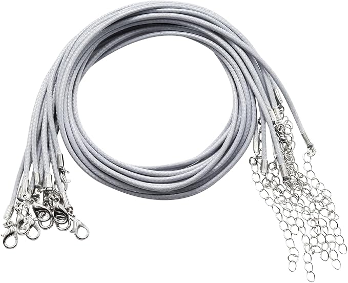 10 Pcs 2.0mm Leather Necklace Cords with Clasp,Waxed Cords,Necklace Ropes for Pendants and Jewelry Making(Grey)