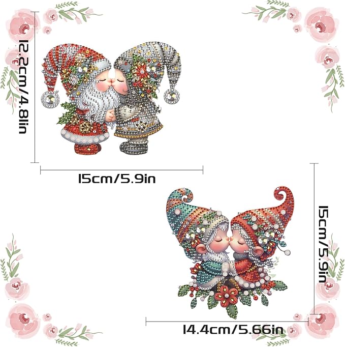 2 Pcs Diamond Art Suncatchers Hanging Kits, Gnome 5D DIY Diamond Painting Ornaments, Kissing Gnome Couple Window & Wall Hanging Decor, Special Shape Diamonds Art Kits for Adults