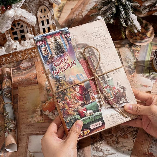 160 sheets of Christmas scrapbook paper, Christmas theme journaling scrapbook supplies craft collage paper set, junk journal bullet journal poster room decor for card making decorative gifts