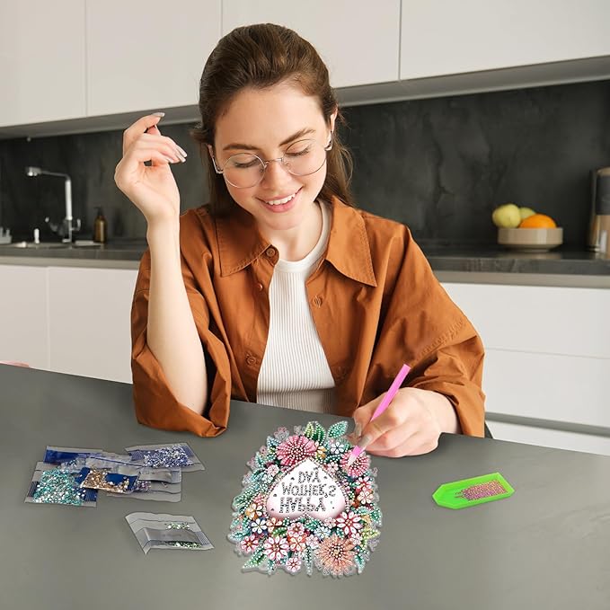 MAXBYE Diamonds Painting Kits Hanging Pendant, Special Shaped Crystal DIY Mother's Day Flowers Diamond Art, Diamond Art for Beginners DIY Crafts, Window Pendant Ornament for Home Decoration, 7.8in