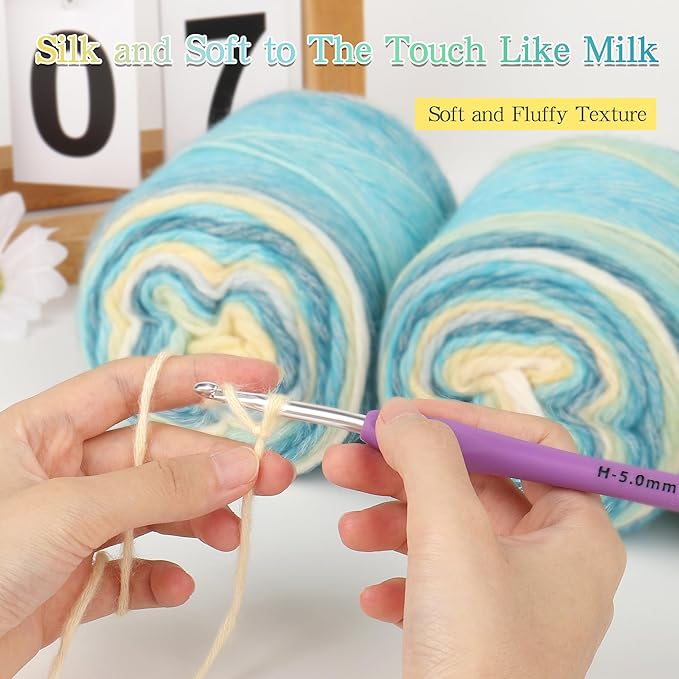 Katech Ombré Yarn for Crocheting-Gradient Cake Yarn-4x100g 60% Cotton 30% Acrylic 11% Wool-Multicolor Soft Rainbow Cotton Crochet Yarn for Scarves, Shawls, Blankets and Garments(N)