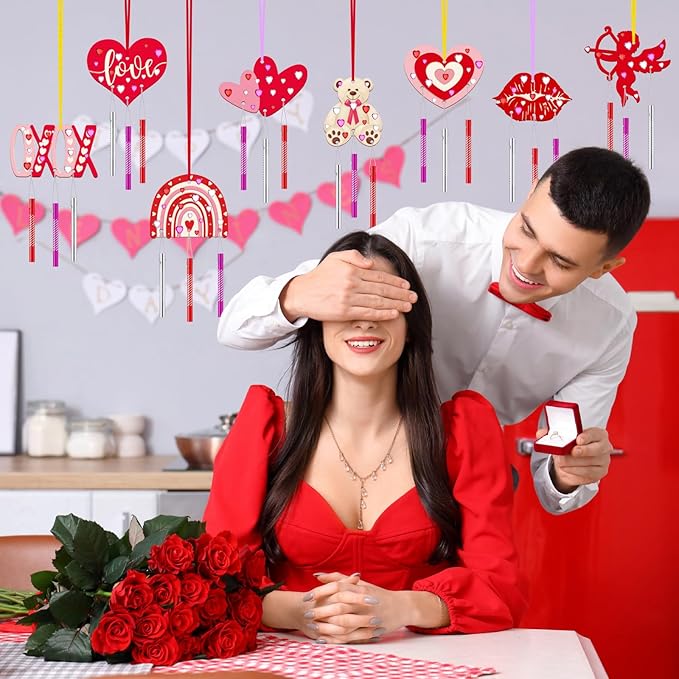 JellyArch 30 Pack Valentine's Day Crafts for Adults, Heart Wind Chime Making Kit Make Your Own Wind Chime Wooden Ornaments for DIY Crafts Activity Birthday Decoration