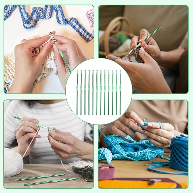 UzecPk 12Pcs 4mm Aluminum Crochet Hooks, Ergonomic Handle Crochet Needle, Crochet Hooks Bulk Set for Beginners Adults