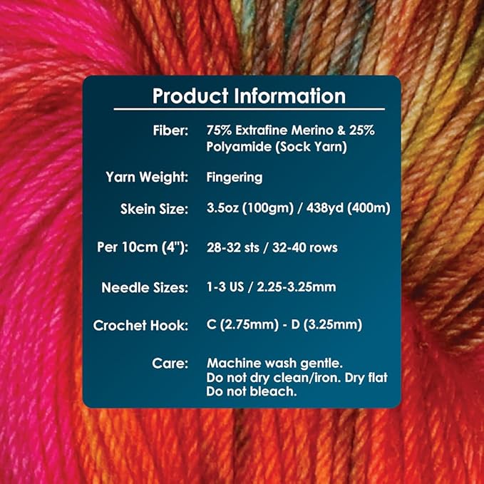 KnitPro Symfonie Fingering Weight Hand Dyed Variegated Yarn Skein | Extra Fine Merino Wool & Polyamide Blend for Knitting & Crocheting, Oeko-TEX Certified 400m, 100g | Terra Dragon Vine