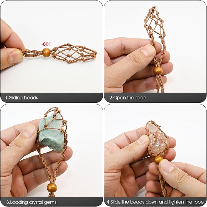 6 Pieces D20 Adjustable Necklace Cord Empty Stone Holder, Hand-Braided Crystal Holder for DIY Jewelry Making, Fits Natural Stones Quartz Beads Pendants, Wax Rope with Adjustable Knot