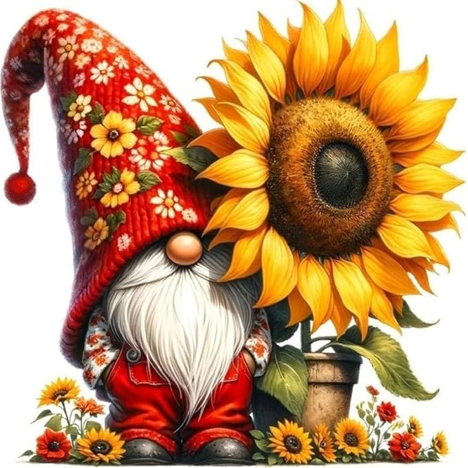 dyaiangmu stamping cross stitch kit,gnome sunflower cross stitch kit for adult beginners, full line diy cross stitch stitching kit for home decor cross stitch patterns 13.7x13.7 inches