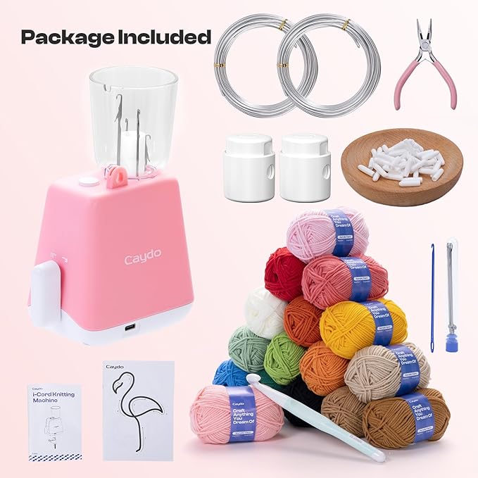 Caydo iCord Maker Kit for Beginners, 92pcs i-Cord Knitting Set for DIY Handicrafts Making, Quickly Knitting iCord with i Cord Knitting Machine Create Pretty Crafts, Ideal Present for Knitting Lovers
