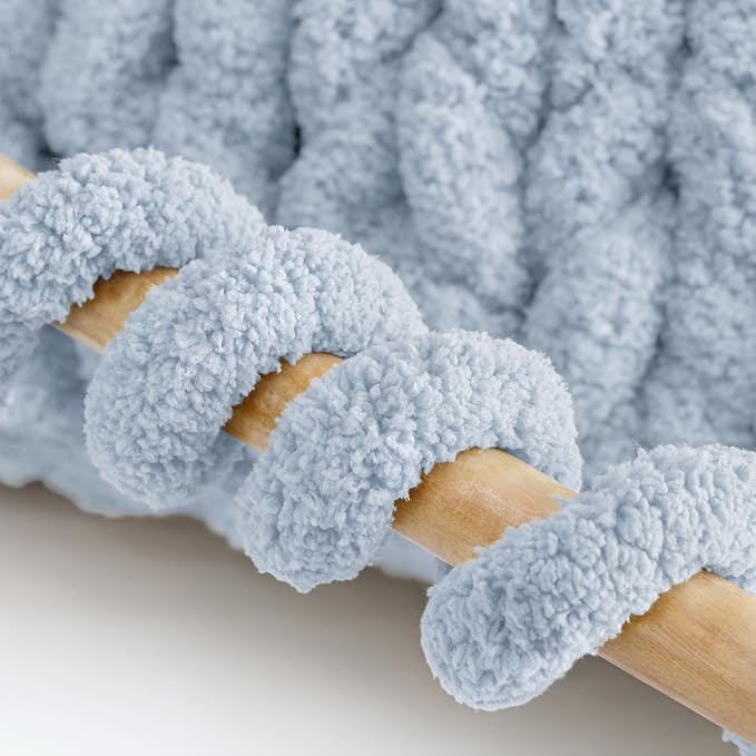 Mellobello Jumbo Chunky Yarn for Hand Knitting - Super Thick Chenille Chunky Yarn for Crocheting - Extra Soft Bulky Fluffy Blanket Big Yarn 8 Jumbo Pack (27yds,8 oz Each Skein) Sky Blue